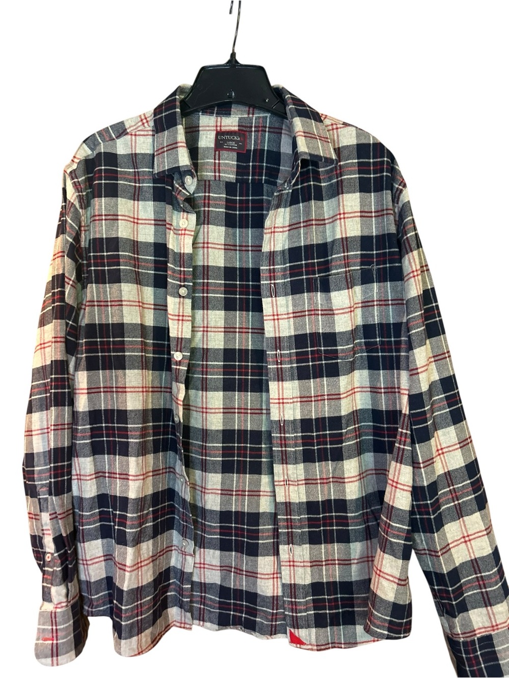 UNTUCKit Men’s Plaid Flannel Button Front Shirt Long Sleeve Blue Large - Picture 6 of 12